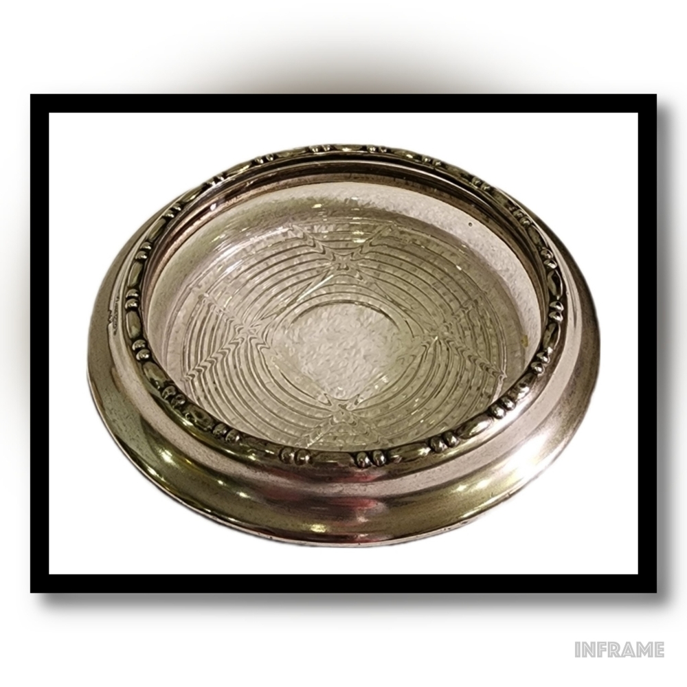 Sterling Silver Signed Amston 144 Glass Vintage Coasters (2)